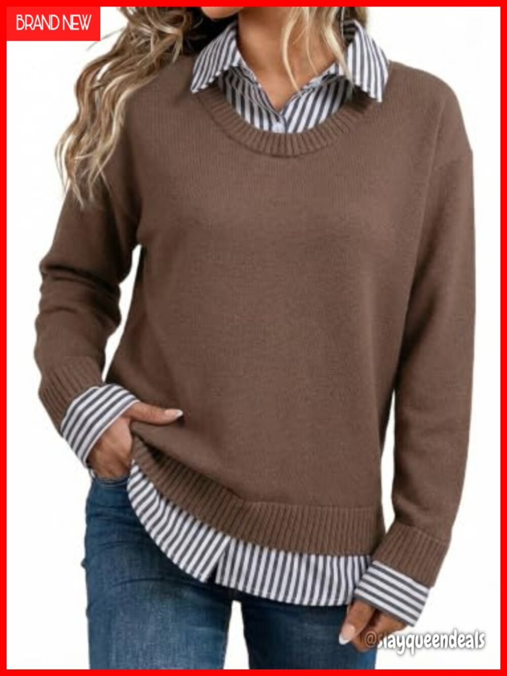 Dokotoo Long Sleeve V Neck Polo Knit Pullover Sweater